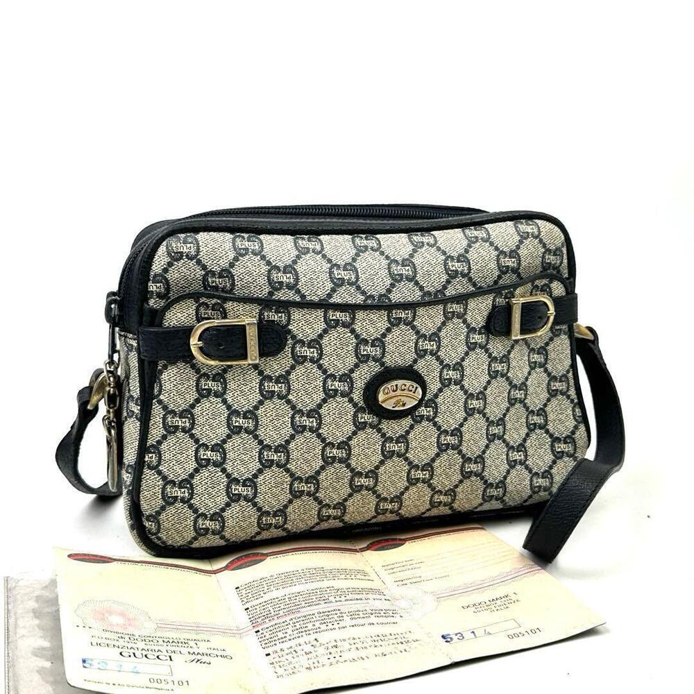 GUCCI shoulder bag crossbody GG Plus Navy Blue leather